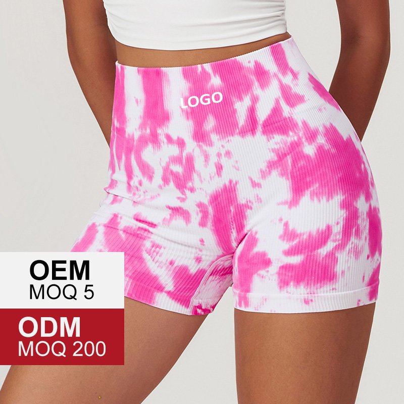 90% Polyamide Tie-dye multicolor Seamless Exercise Fitness Shorts Women's High Waist Hip Lift scrunch Tight Yoga Shorts gym wear