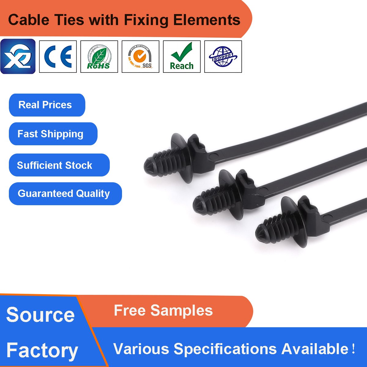 Ready to Ship Elevate Your Projects: Fir Tree Head & Push Mount Locking System Nylon Cable Zip Tie for Round Hole Applications