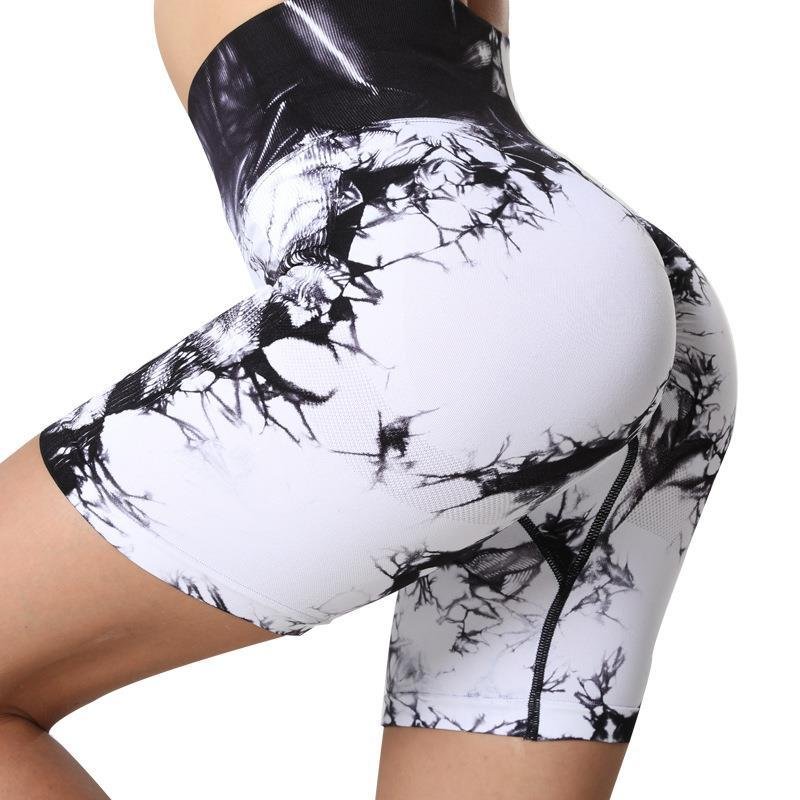 2024 new Women Tie Dye Seamless Scrunched Tummy Control Butt Lift Slimming Yoga Shorts for Sale