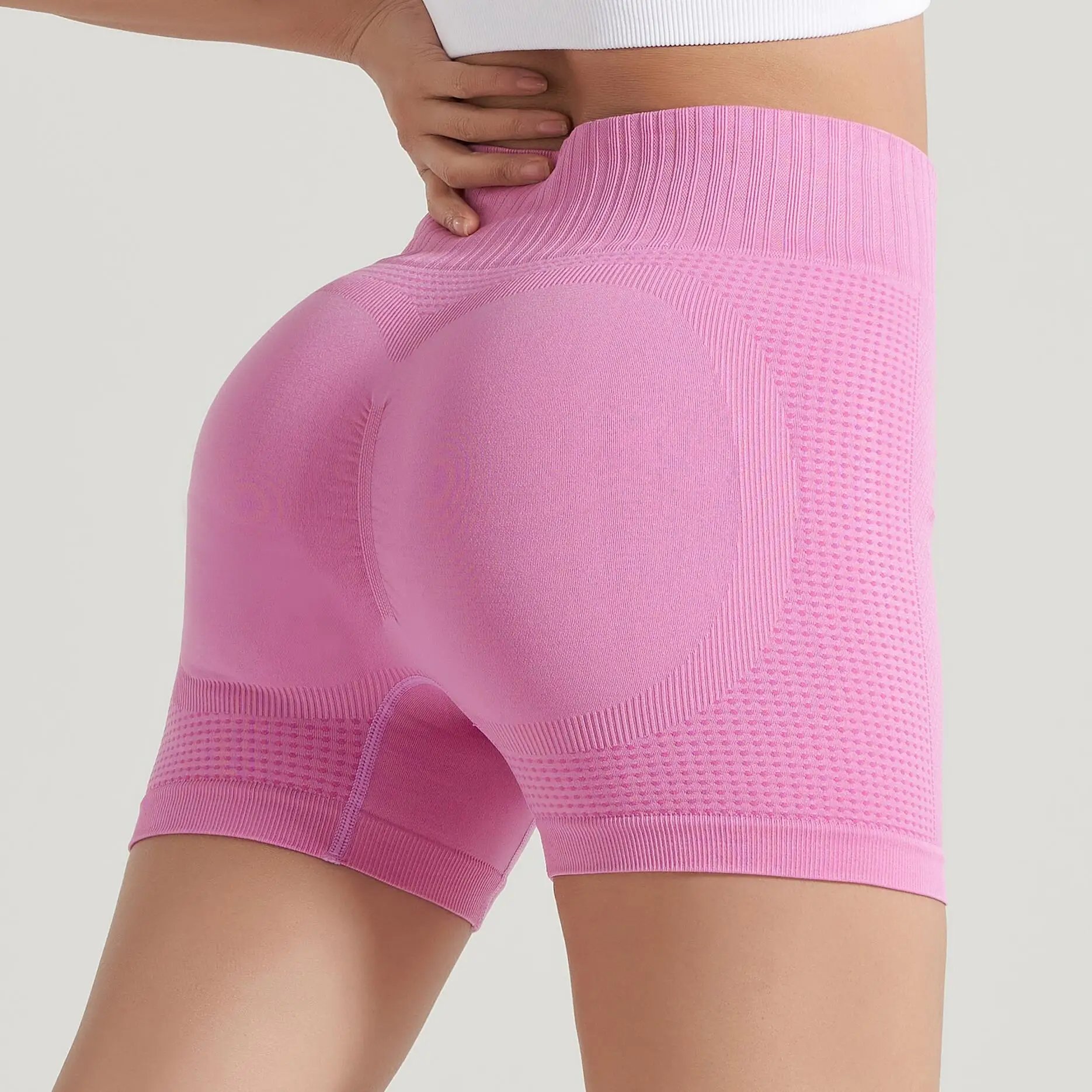 Women High Waist Abdomen Pilates Shorts Lady Scrunch Butt Short Gym Sports Pants Lady Solid Color Midriff Outdoor Shorts