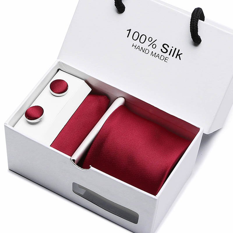 Holiday Gift Box Tie Pocket Squares Cufflink Set Necktie Box Men Blue Plaid For Wedding Party Workplace