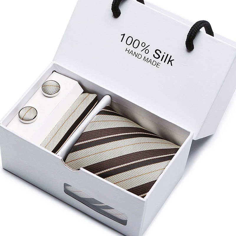 Holiday Gift Box Tie Pocket Squares Cufflink Set Necktie Box Men Blue Plaid For Wedding Party Workplace