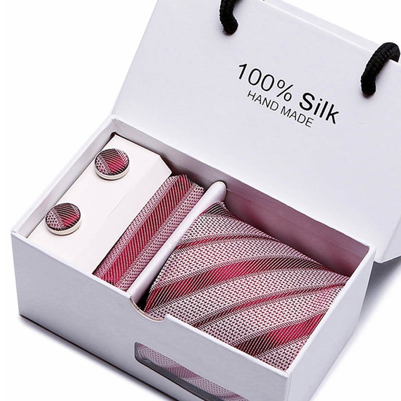 Holiday Gift Box Tie Pocket Squares Cufflink Set Necktie Box Men Blue Plaid For Wedding Party Workplace