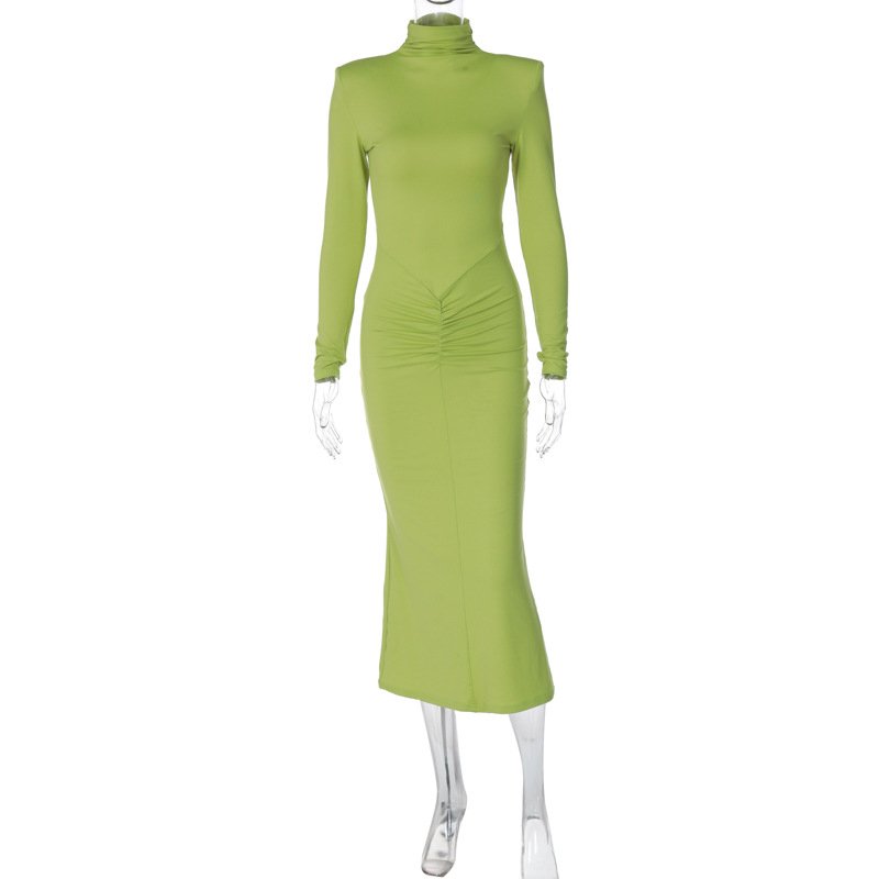 Wholesale Fashion Women Pleated Bust Tight Turtle Neck Dress Kitenge Dress Designs for African Women