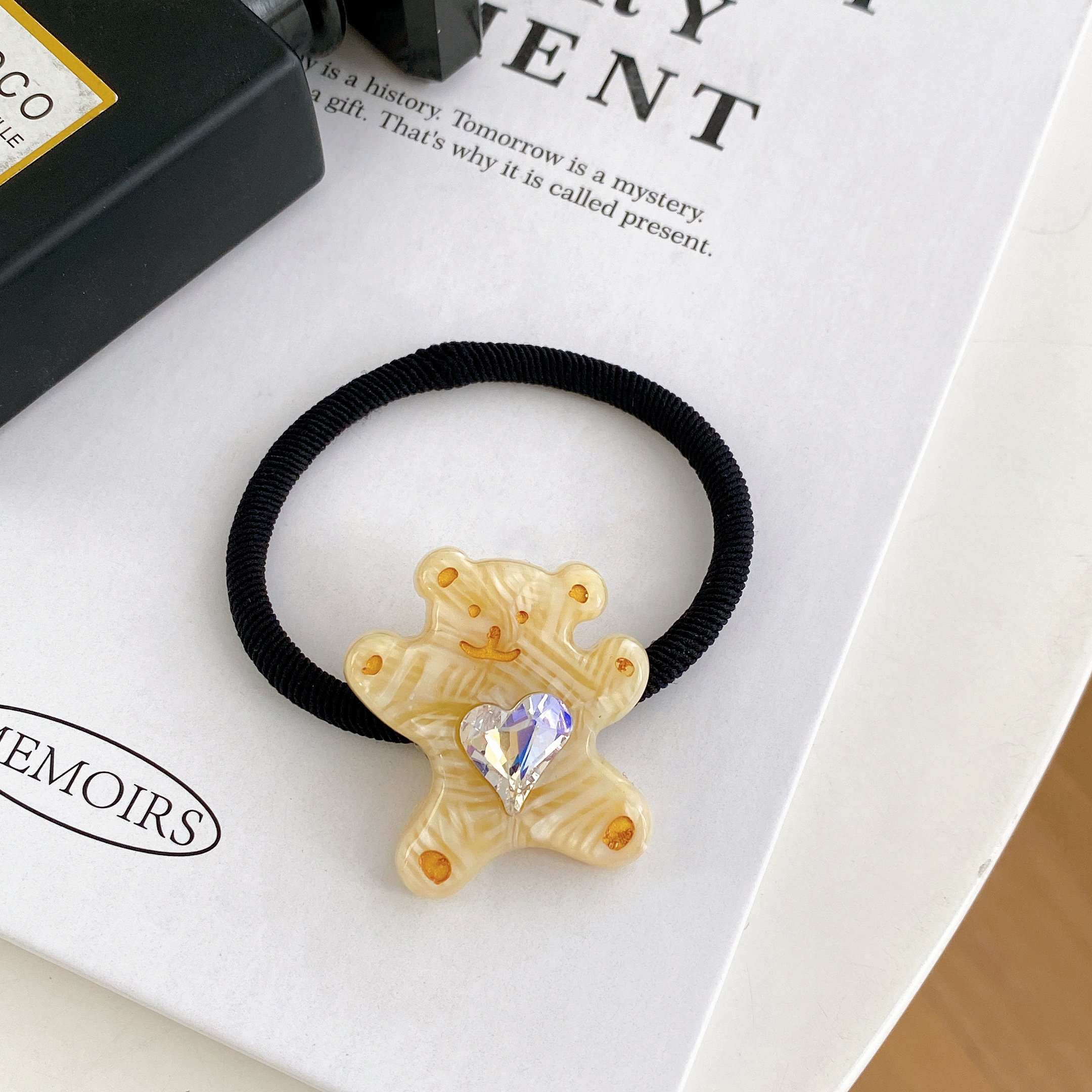 DOWELL Diamond Acetate Bear Elastic Hair Ties Cute Girl Hair Scrunchies Glitter Satin Silk Hair Clip Bear Rhinestones Cartoon