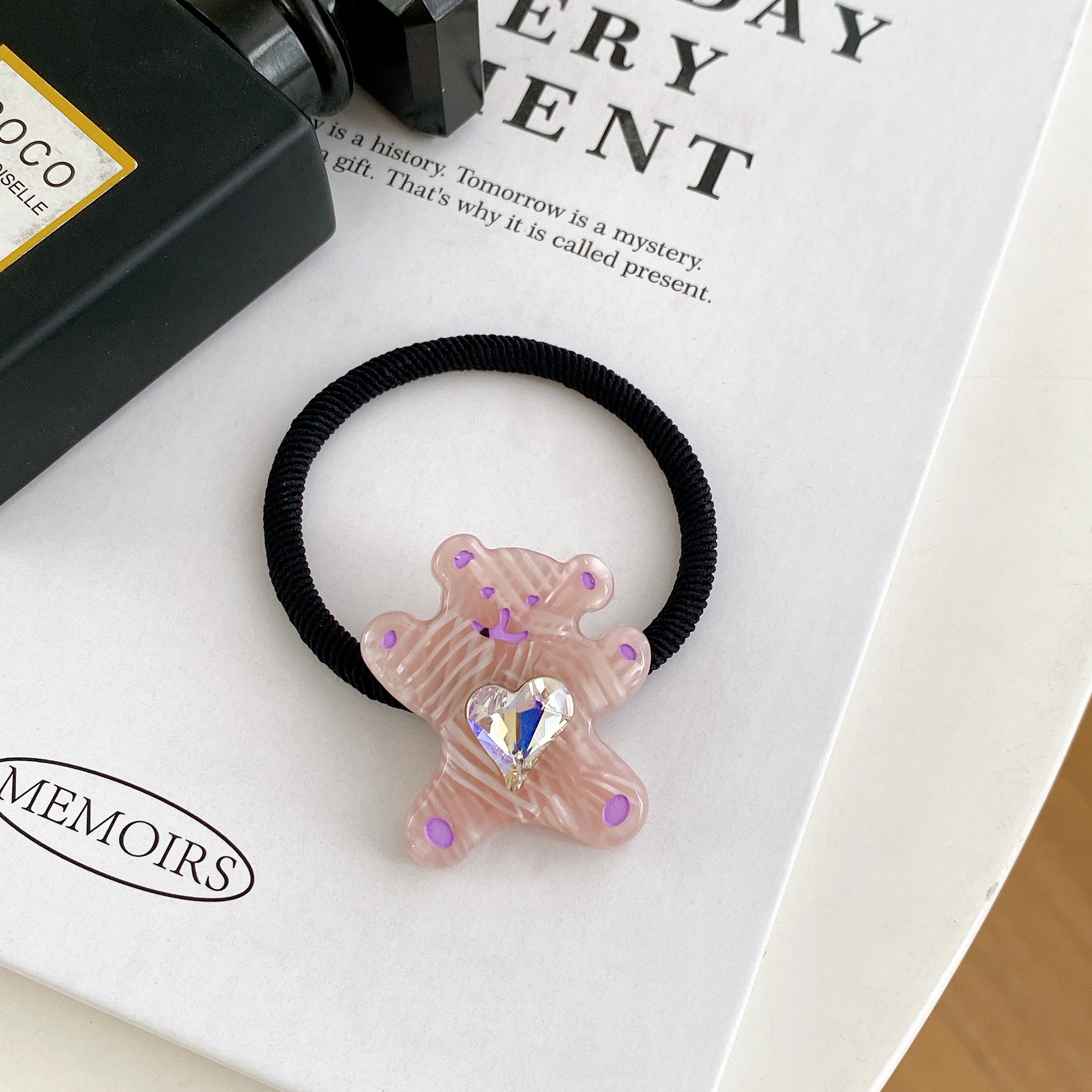DOWELL Diamond Acetate Bear Elastic Hair Ties Cute Girl Hair Scrunchies Glitter Satin Silk Hair Clip Bear Rhinestones Cartoon