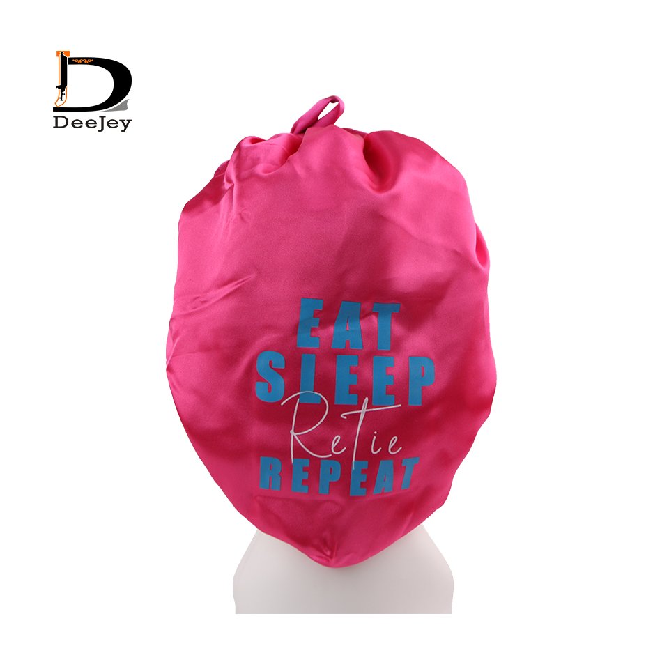 Custom logo print adjustable satin bonnet with Rhinestone tie band Sleeping Blindfold with satin storage bag