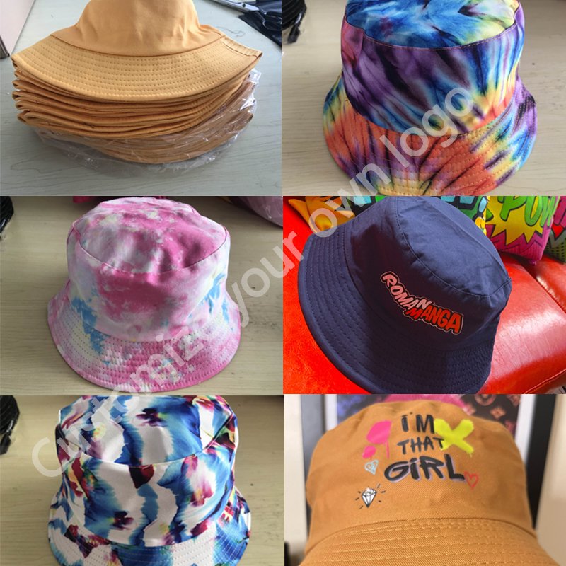Custom Logo Embroidery Sun Summer Beach Adult Cotton Plain Black Woman Flat Top Wide Brim Fisherman Bucket Hat