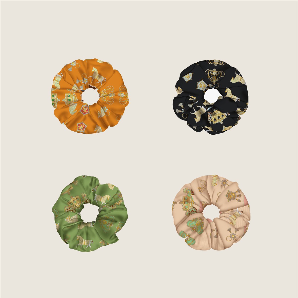 Custom Multiple Colorful Scrunchies Brand Design Horse Printed Custom Logo Scrunchie Polyester Scrunchies Hair Tie For Women