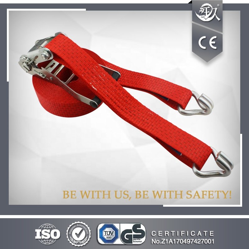 JIULONG 2 Inch Rachet Tie Down with Lashing with Double J Hook BS 5000kg