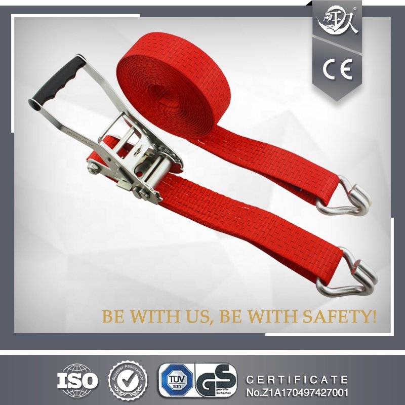 JIULONG 2 Inch Rachet Tie Down with Lashing with Double J Hook BS 5000kg