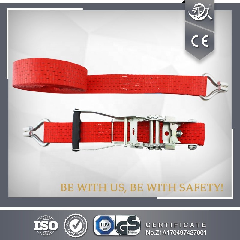 JIULONG 2 Inch Rachet Tie Down with Lashing with Double J Hook BS 5000kg
