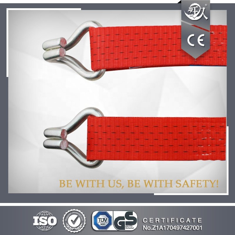 JIULONG 2 Inch Rachet Tie Down with Lashing with Double J Hook BS 5000kg