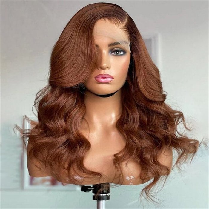 Wholesale CHESTNUT BROWN BODY WAVE HUMAN HAIR 5X5 LACE CLOSURE WIG