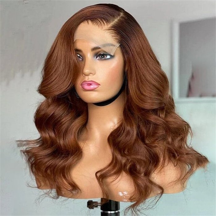 Wholesale CHESTNUT BROWN BODY WAVE HUMAN HAIR 5X5 LACE CLOSURE WIG