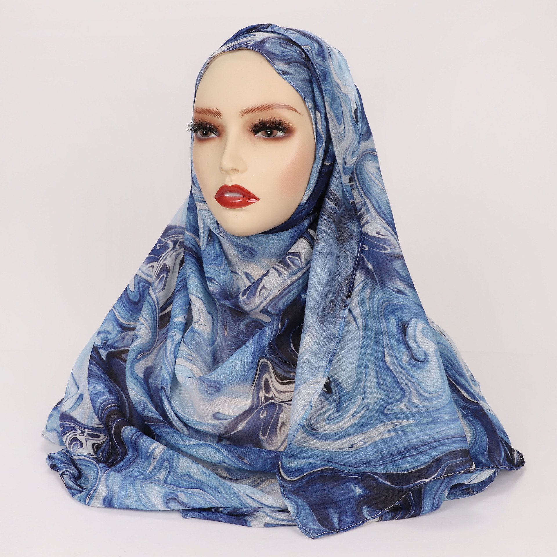 Zifeng OEM Printed Hijabs Hot Selling Scarf Arabic Satin Polyester Printed Tie Dye Long Scarf Turkish Middle Eastern Headscarf