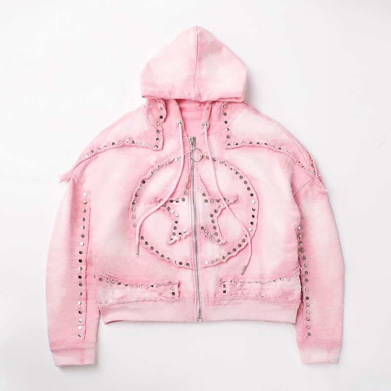 YYSY Streetwear Custom Distressed Sweat Suit Rhinestone Flared Acid Wash Tracksuit Sweatsuits Sweatpants And Hoodie Sets For Men