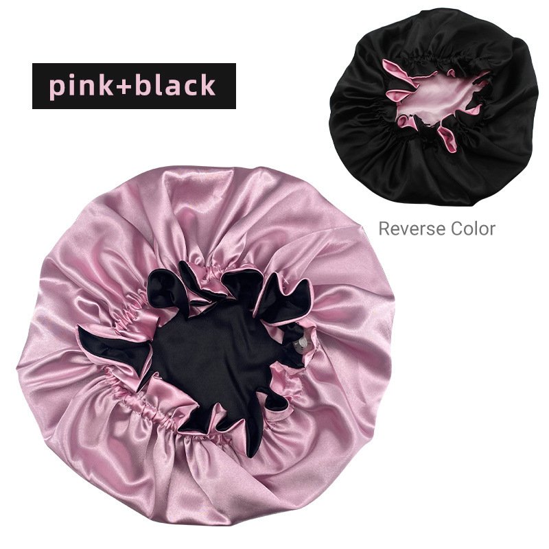 Large Size Satin Silk Polyester Hair Silky Night Bonnet with Tie Band Wide Brim Long Hair Head Wrap-for Women Washing Sleeping