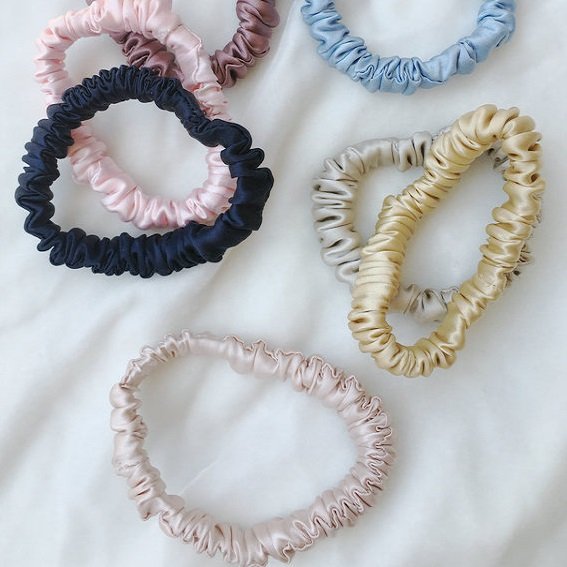 Factory wholesale silk hair scrunchies bulk small size non-toxic set colors custom logo hair ties for women girls
