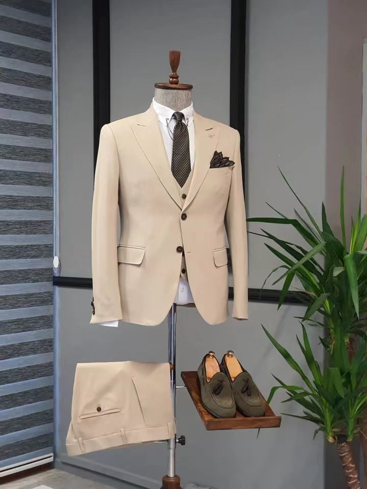 Factory Tailor Made Top Quality Men's 3 Piece Suit Set One Button Solid Jacket Vest Pants With Tie Wedding Men's Suits