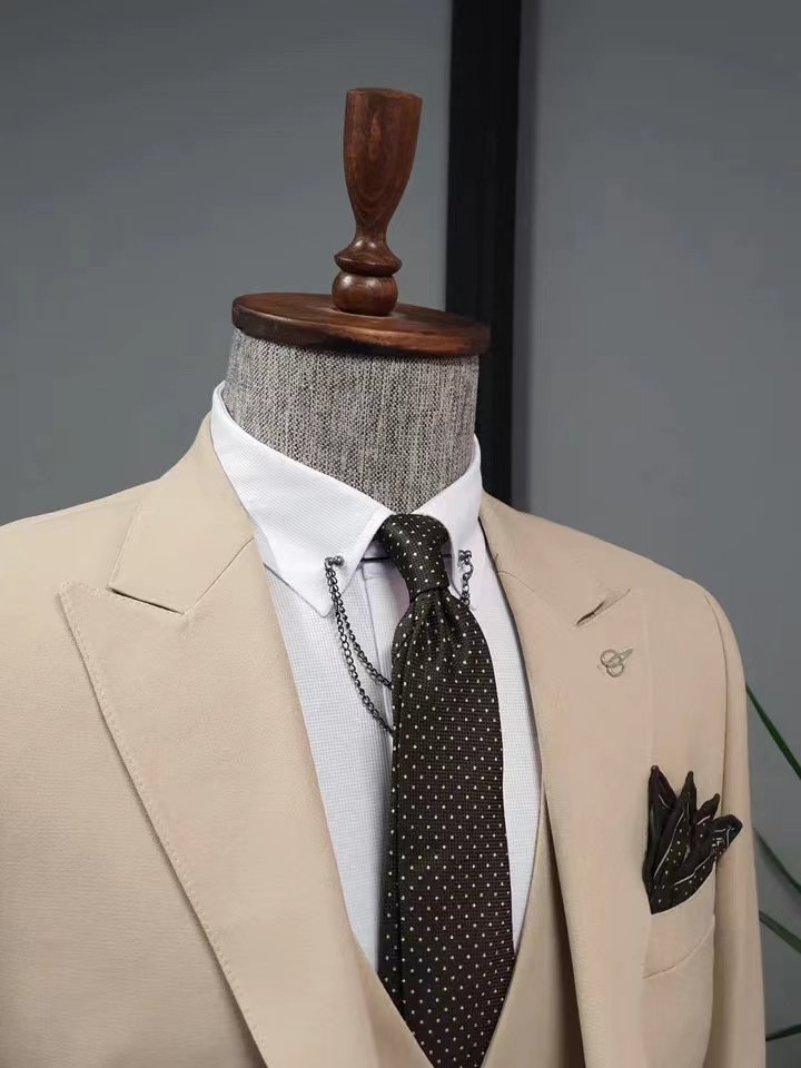 Factory Tailor Made Top Quality Men's 3 Piece Suit Set One Button Solid Jacket Vest Pants With Tie Wedding Men's Suits