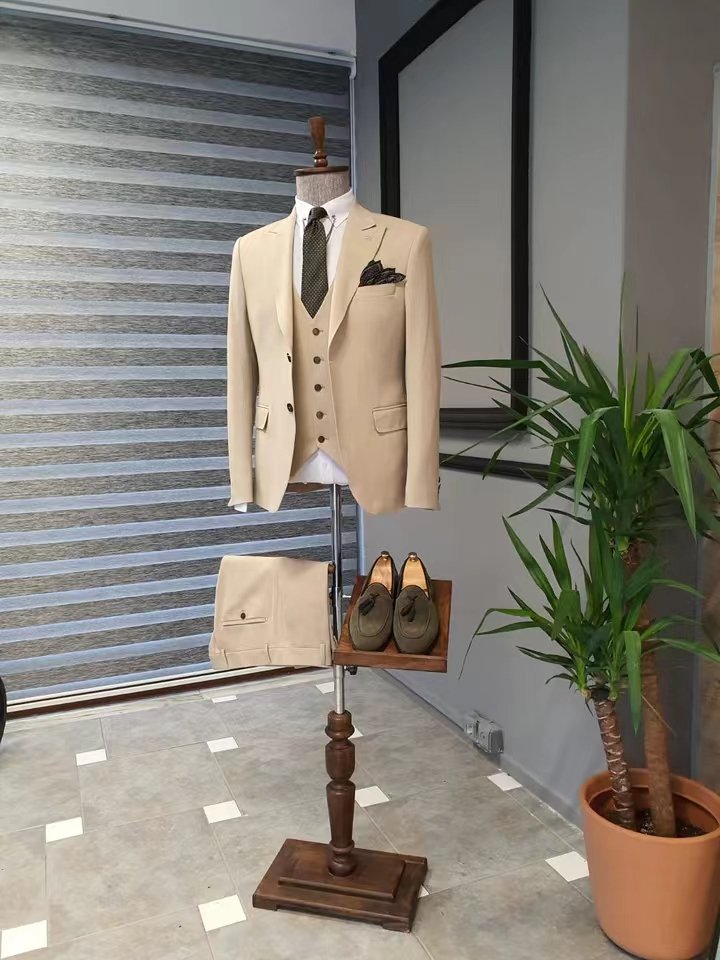 Factory Tailor Made Top Quality Men's 3 Piece Suit Set One Button Solid Jacket Vest Pants With Tie Wedding Men's Suits