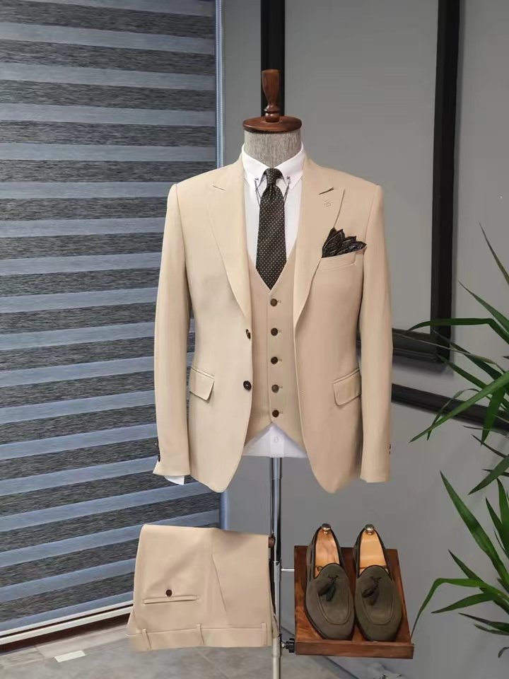 Factory Tailor Made Top Quality Men's 3 Piece Suit Set One Button Solid Jacket Vest Pants With Tie Wedding Men's Suits