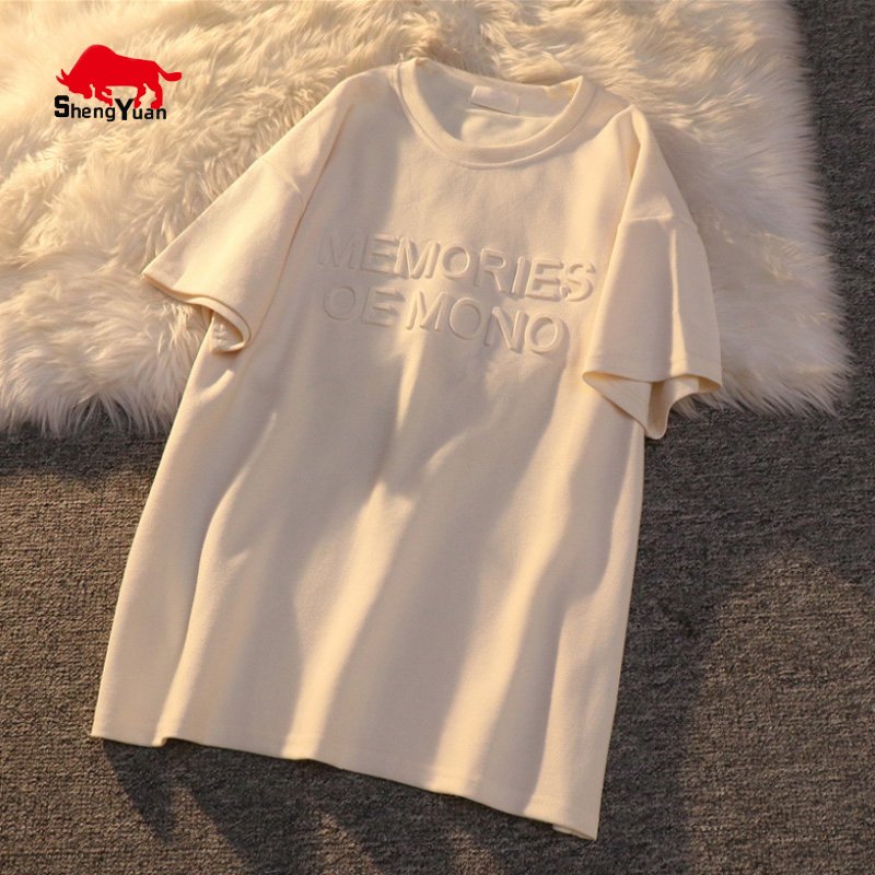 Trendy Embossed Logo T Shirts Printing Custom Cotton Tshirts Women 3d Embossed T Shirt