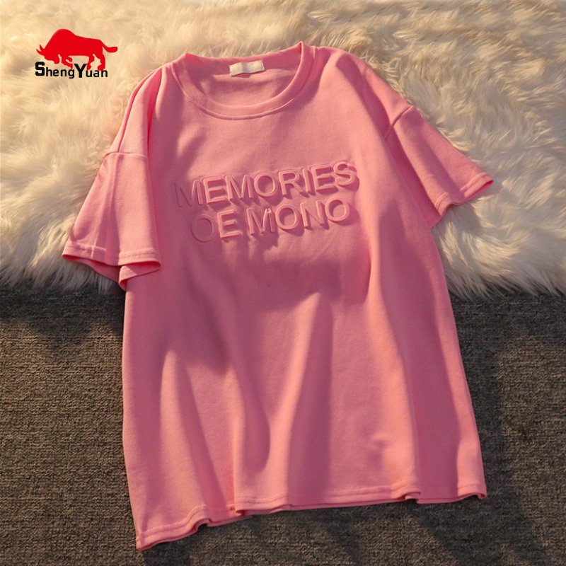 Trendy Embossed Logo T Shirts Printing Custom Cotton Tshirts Women 3d Embossed T Shirt