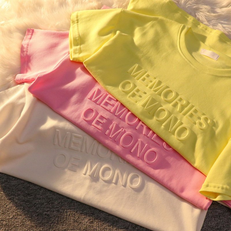 Trendy Embossed Logo T Shirts Printing Custom Cotton Tshirts Women 3d Embossed T Shirt