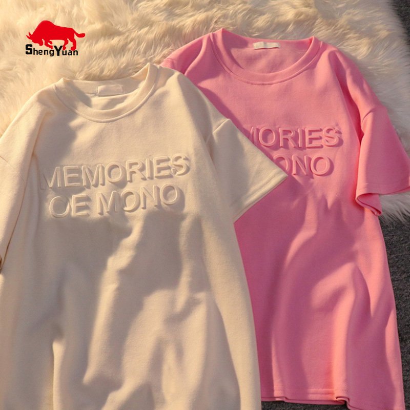 Trendy Embossed Logo T Shirts Printing Custom Cotton Tshirts Women 3d Embossed T Shirt