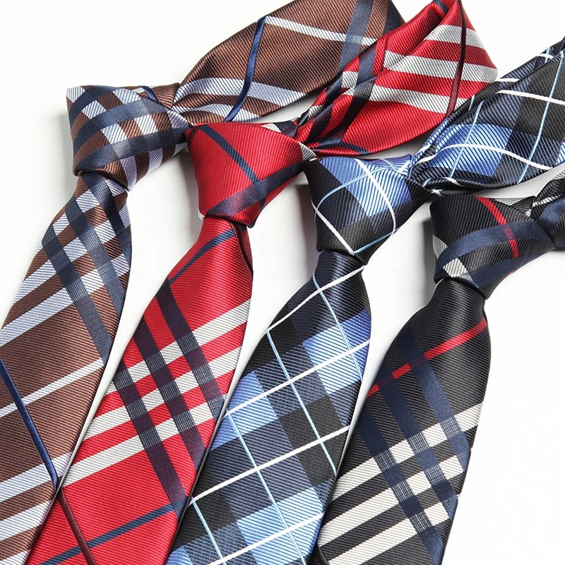 New formal ties men classic polyester woven plaid party necktie fashion slim 6cm wedding business male casual gravata