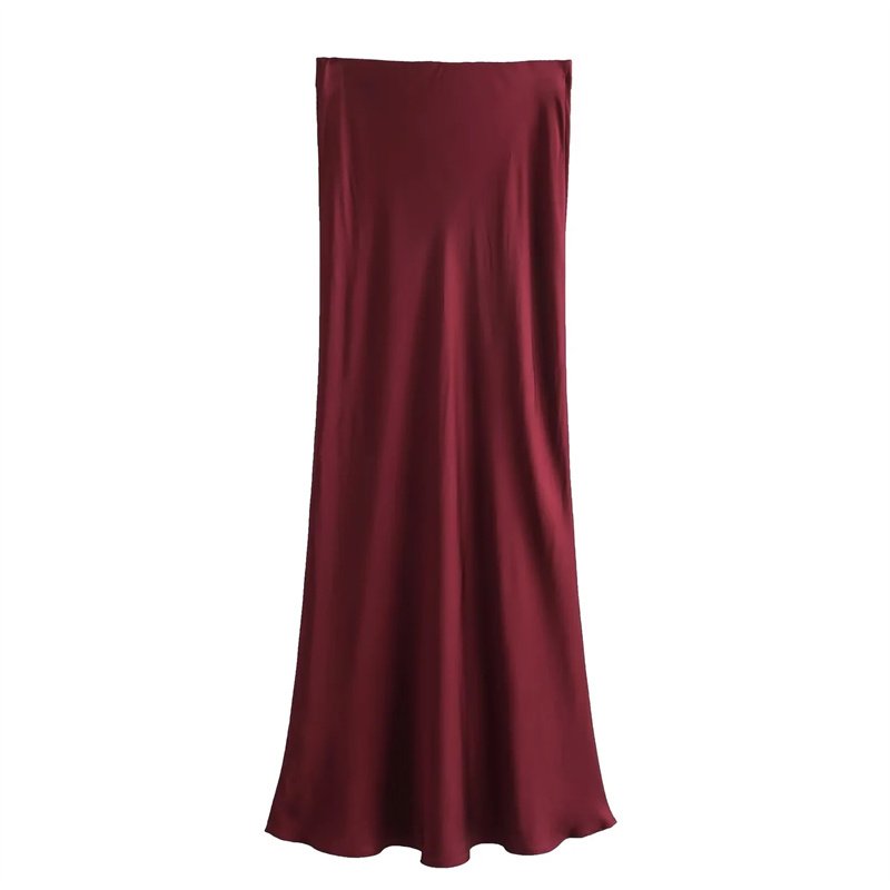 TAOP&ZA women's 2023 autumn new wine red tie-dye high waist satin texture loose skirt 7888173 9878250