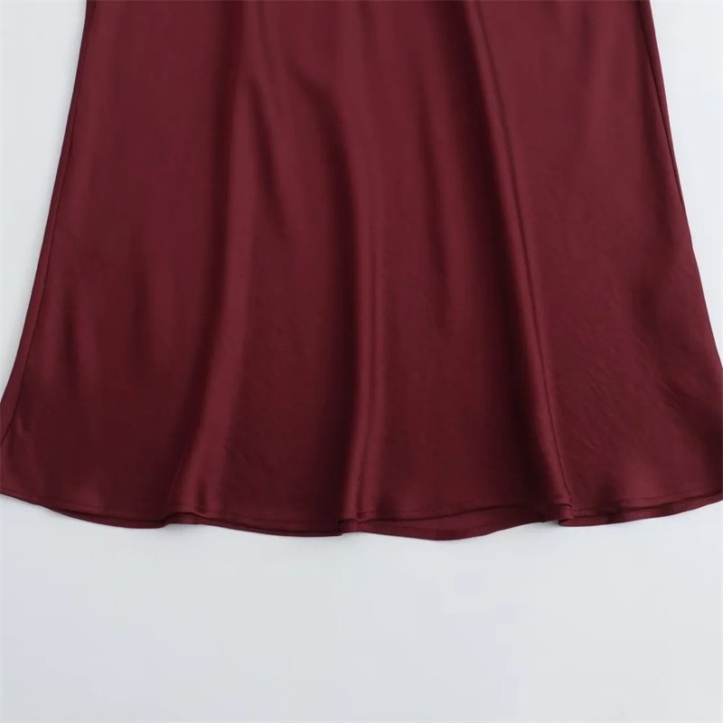 TAOP&ZA women's 2023 autumn new wine red tie-dye high waist satin texture loose skirt 7888173 9878250