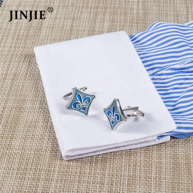 Ready to ship french copper material blue fleur-de-lis enamel cuff button men's cuff links