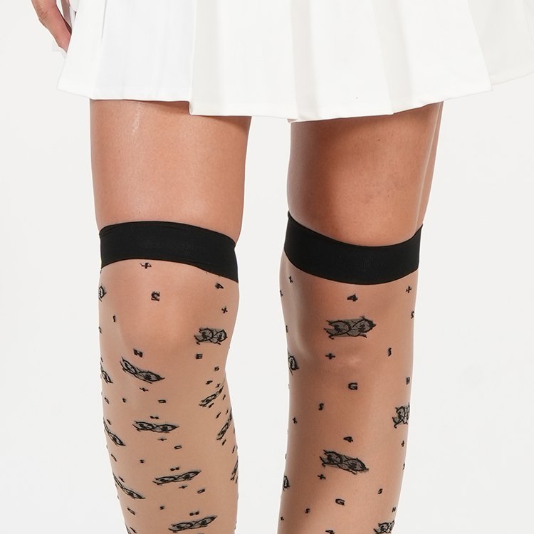 2023 Elegant High Quality Sexy Bow Tie And Dot Transparent Jacquard Black Custom leopard Stockings For Mature Women