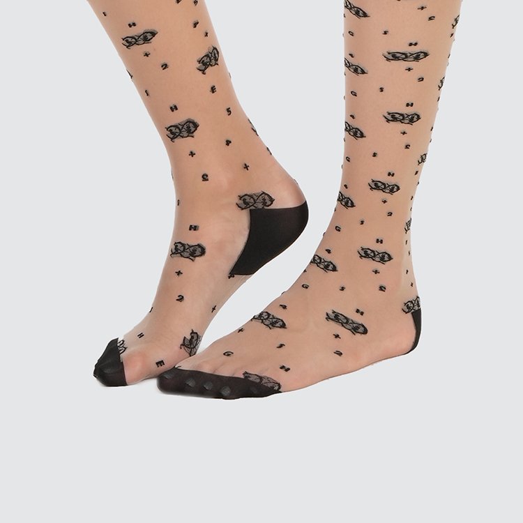2023 Elegant High Quality Sexy Bow Tie And Dot Transparent Jacquard Black Custom leopard Stockings For Mature Women