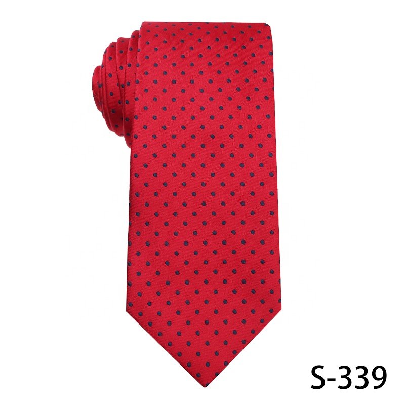 Polyester jacquard tie krawatte for wedding red hot sale fashion design men stripe and dot tie luxury handmade neck tie