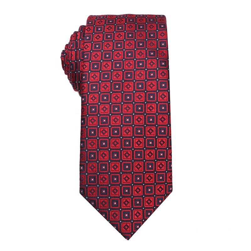 Polyester jacquard tie krawatte for wedding red hot sale fashion design men stripe and dot tie luxury handmade neck tie