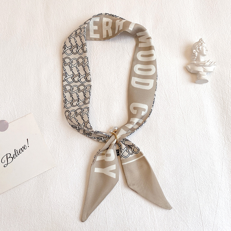 Letter Handbag Scarf Satin Neck Silk Scarf Polyester Hairband Scarf Print Autumn Long Silk Ribbon for Ladies Women Adult TWILL