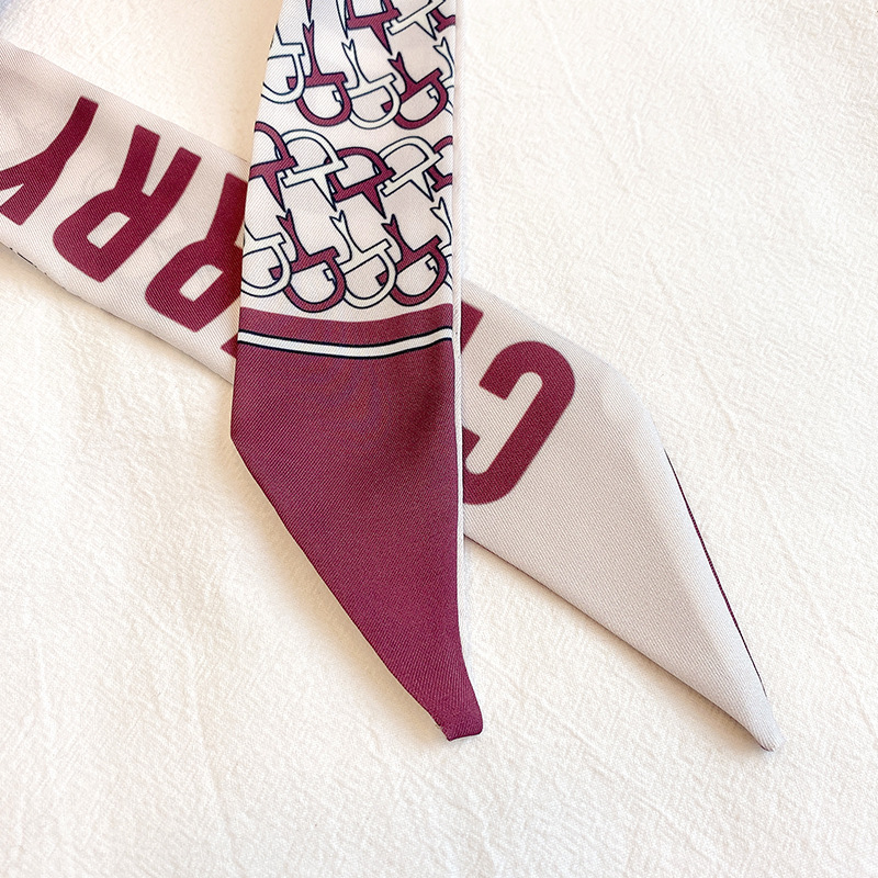 Letter Handbag Scarf Satin Neck Silk Scarf Polyester Hairband Scarf Print Autumn Long Silk Ribbon for Ladies Women Adult TWILL