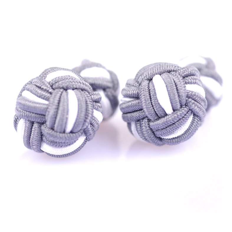 Two-Toned Color Chinese Black Elastic Small & Big Silk Knot Cufflinks Unisex Tie Clip for Men and Women for Parties Weddings