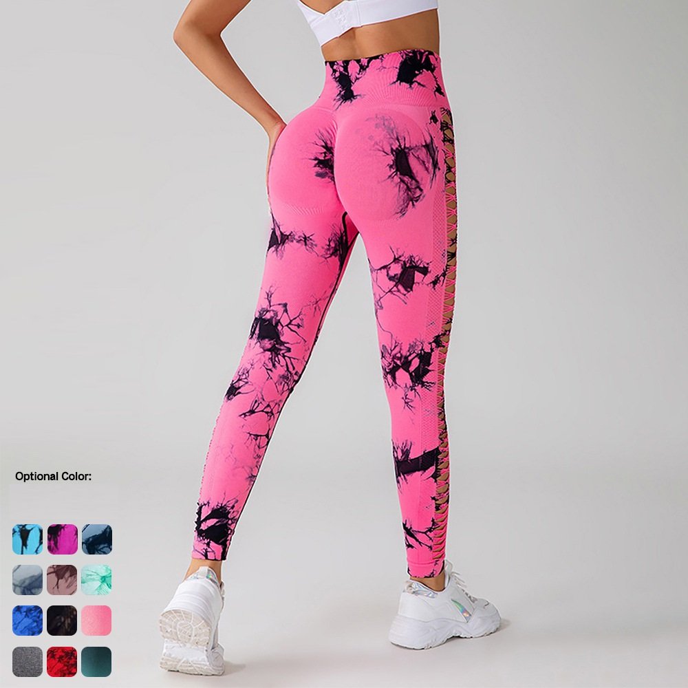 HH New Stock High Waist Tie Dye Women High Waisted Printed Leggins Quick Drying Butt Lift Yoga Pants Side Mesh Leggings Shorts