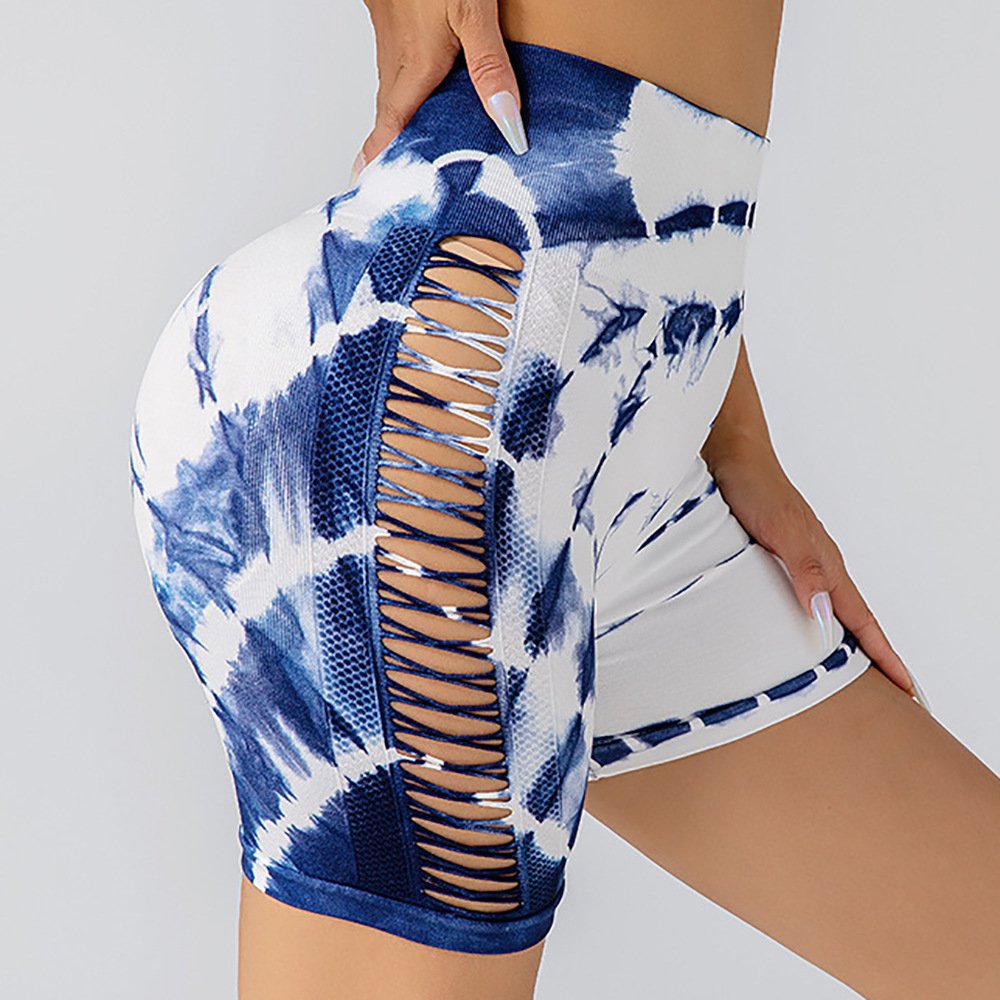 HH New Stock High Waist Tie Dye Women High Waisted Printed Leggins Quick Drying Butt Lift Yoga Pants Side Mesh Leggings Shorts