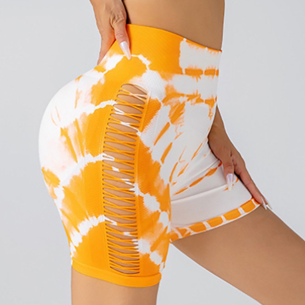 HH New Stock High Waist Tie Dye Women High Waisted Printed Leggins Quick Drying Butt Lift Yoga Pants Side Mesh Leggings Shorts