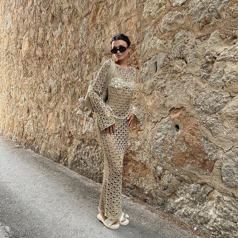 JSN 2024 Wholesale Solid Backless Crochet Vacation Wear Beach Cover Ups For Women Robe De Plage Kimono Cover Up Swimwear