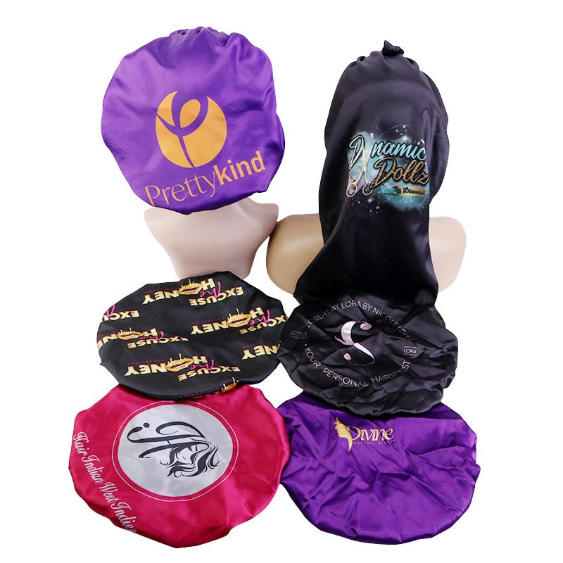 Satin Hair Bonnet and hair wraps Customized Logo Wide Band Sleeping Cap Braid Satin Bonnets with tie
