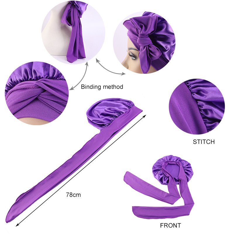 Satin Hair Bonnet and hair wraps Customized Logo Wide Band Sleeping Cap Braid Satin Bonnets with tie