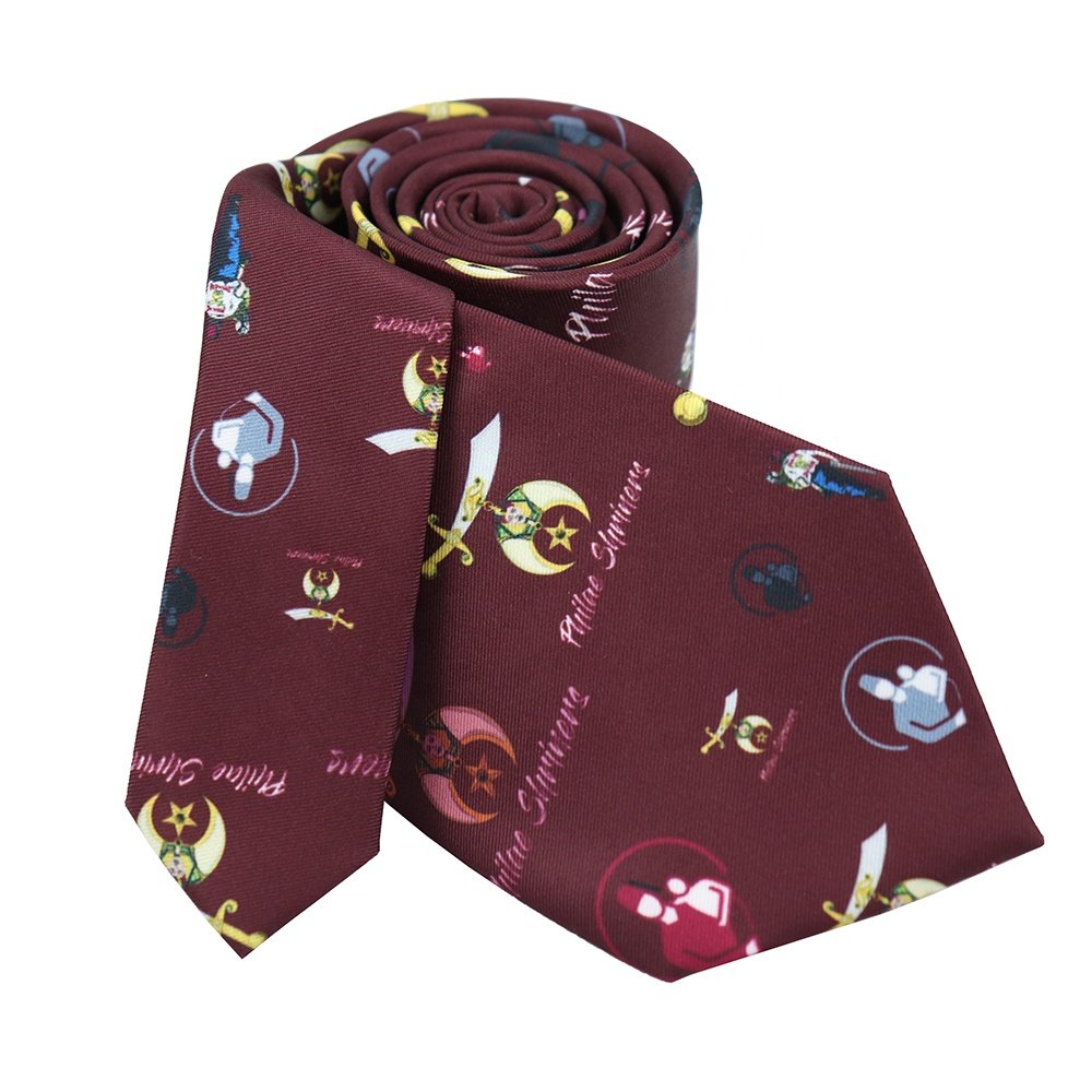 Custom Mens Collections White Burgundy Red Shriner Hospital Logo Print Neckties Cheap Polyester Masonic Ties for Men