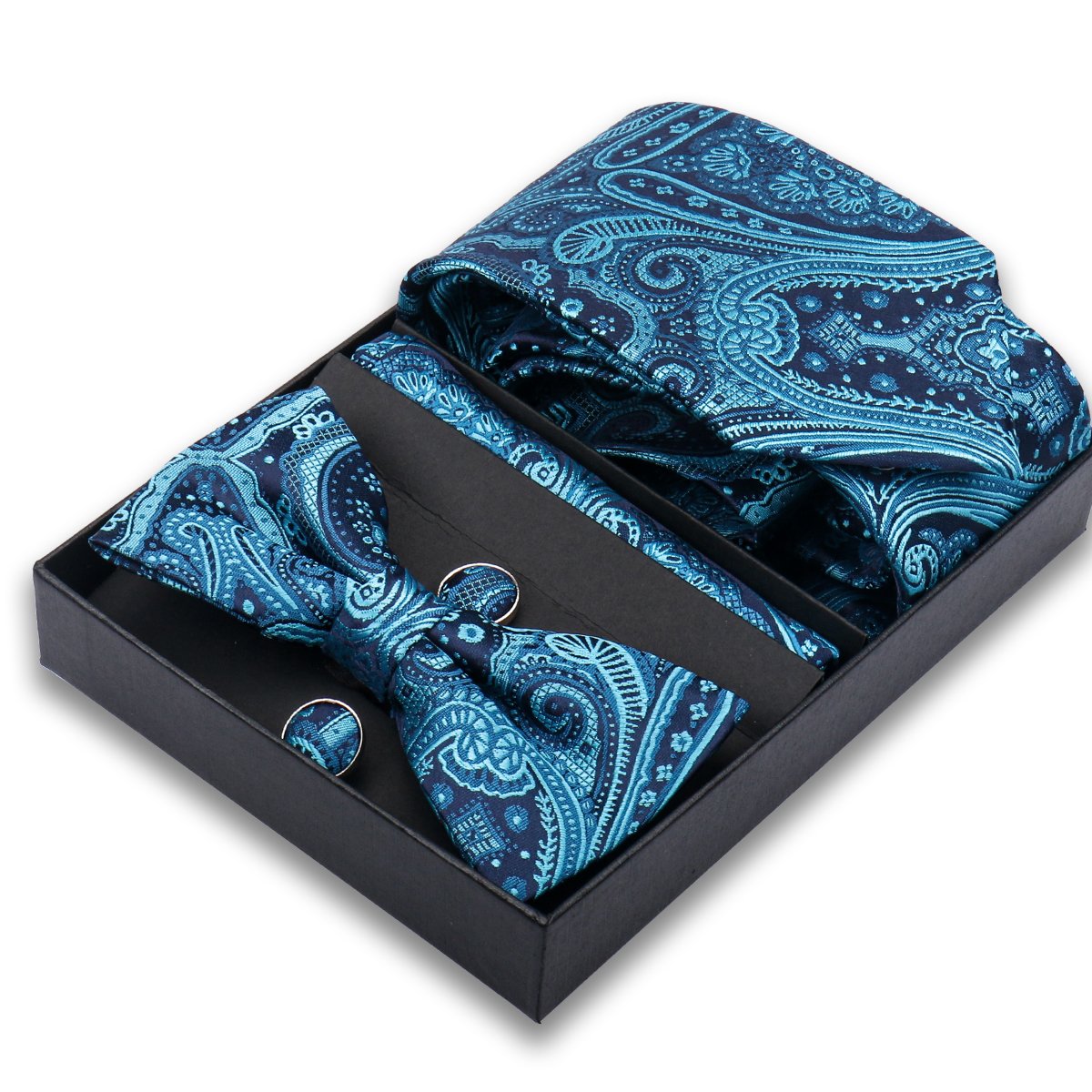 New Men Bow Tie Sets Luxury Necktie Bowtie Box With Pocket Square Cufflinks Tie Set Gift Box Silk For Men